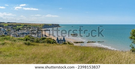 Scenery at Gold beach near Arromanches-les-Bains which was one of the five areas of the Allied invasion of German-occupied France in the Normandy landings on 6 June 1944 Royalty-Free Stock Photo #2398153837