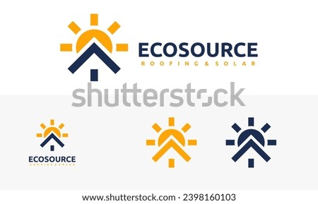 eco source logo illustration design. combination of roofing and solar symbol. simple logo environmentally friendly source 