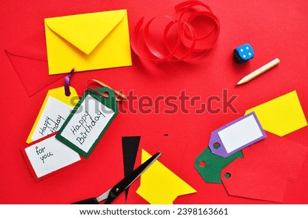 handmade happy birthday cards on the red background
