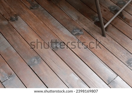 Modern home wooden floor design. Wood floor patio, hardwood deck tropical home Royalty-Free Stock Photo #2398169807