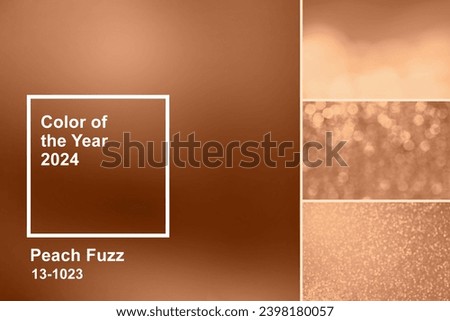 Peach fuzz is color of year 2024. Multiple textures in collage toned in fashion blended pink-orange trend-setting colour of the year Peach Fuzz