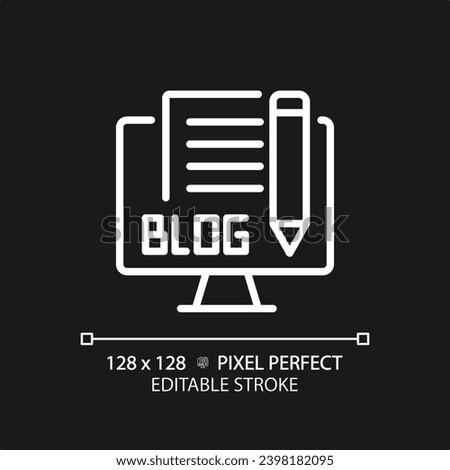2D pixel perfect editable white blog icon, isolated vector, thin line illustration representing journalism.