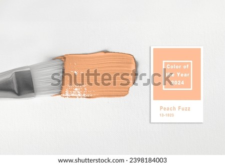 New trending PANTONE 13-1023 Peach Fuzz colour of 2024 year oil paint stroke on white background
