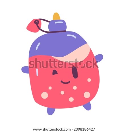 Cute bottle with potion character flat vector illustration isolated on white.
