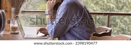 digital nomad concept asian freelancer woman use laptop to work at mountain view of coffeeshop