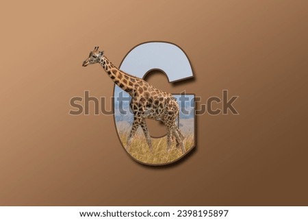 The letter G is embedded with a picture of the animal Giraffe. Great animal background.