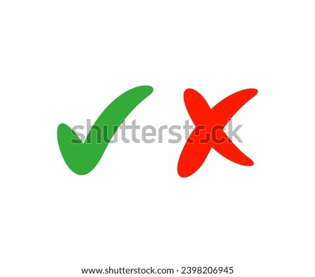 Check mark and cross icon. Flat, color, approved and denied icons, checkmarks and crosses vector design and illustration.
 Royalty-Free Stock Photo #2398206945