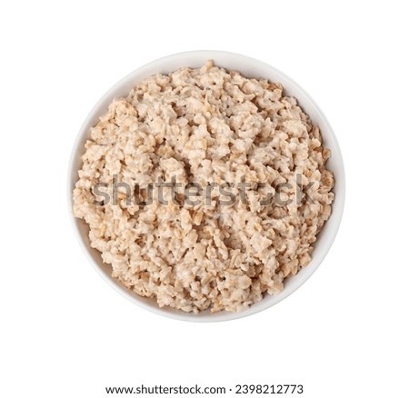 Tasty boiled oatmeal in bowl isolated on white, top view Royalty-Free Stock Photo #2398212773