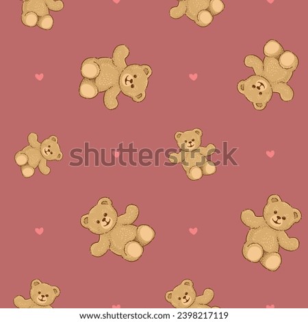 Teddy Bear pattern cartoon style with pastel color background, adorable, cute, and funny Royalty-Free Stock Photo #2398217119