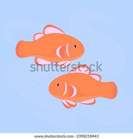 A simple image with two red fish on a blue background.Cartoon image of the zodiac sign Pisces