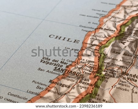 Map of Santiago, Chile, world tourism, travel destination