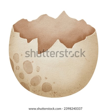 Broken dinosaur Egg Watercolor illustration. Hand drawn of open Eggshell on isolated background. Drawing of pastel easter clip art. Sketch of a template for inserting a dino or dragon.