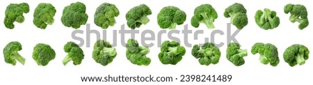 Fresh green broccoli isolated on white, set Royalty-Free Stock Photo #2398241489