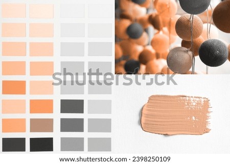 Collage of New trending PANTONE Peach Fuzz colour of 2024 year

