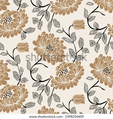 Seamless pattern with fantasy paisley flowers, natural wallpaper, floral decoration curl illustration. Paisley print hand drawn elements. Home decor.