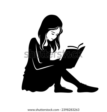 Reading girl silhouette. Girl reading a book black icon on white background