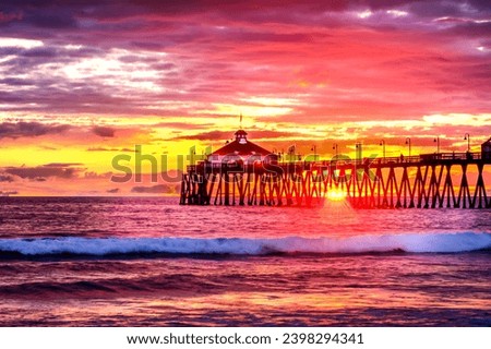 Beach Sunset Pier Southern California Royalty-Free Stock Photo #2398294341