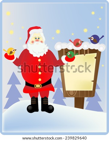 Santa Claus in the wood with a bulletin board
