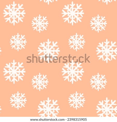 white big snowflakes cutout background. happy New Year seamless pattern. Winter holiday Simple  in trendy color clip art. Pantone color 2024 Peach Fuzz. color of the year. Print for gift wrapping