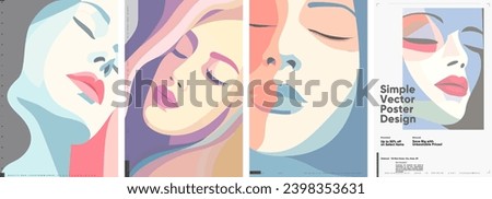 Women's faces. A girl with closed eyes. Set of vector illustrations. 
Typographic poster design and vectorized illustrations on background. Royalty-Free Stock Photo #2398353631