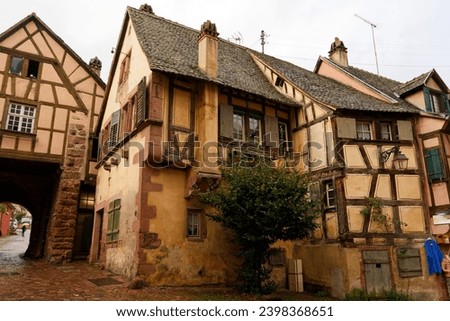Autumnal detailed view of the French town of Riquevihr Alsace, photos from a walking tour