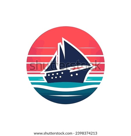 Simple logo design boat with retro background 