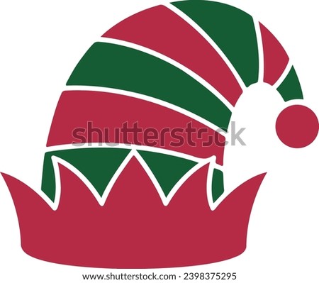 Elf Hat Christmas clip art design for T-shirts and apparel, holiday clip art on plain white background for shirt, hoodie, sweatshirt, card, tag, mug, icon, logo or badge