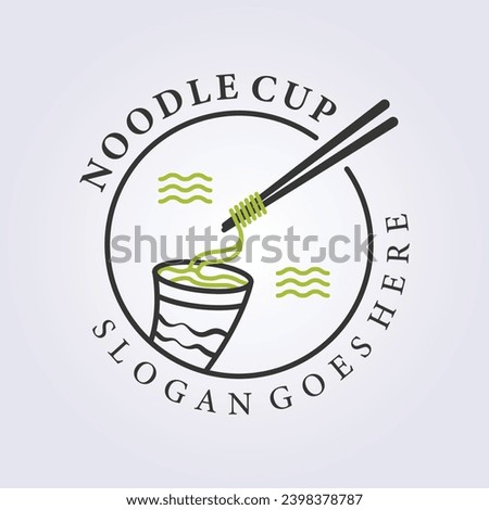 vintage line art noodle cup logo badge vector illustration design, emblem logo icon