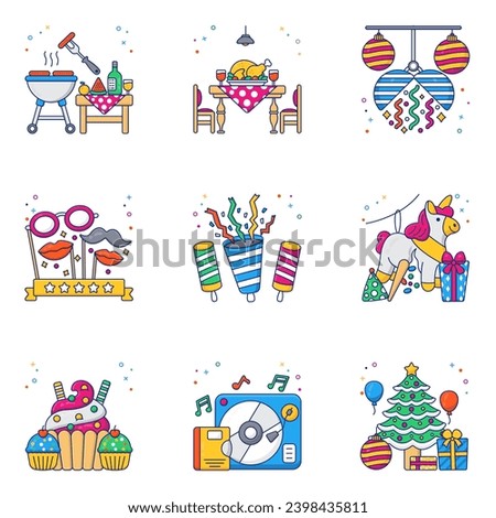 Pack of Party Celebration Flat Icons

