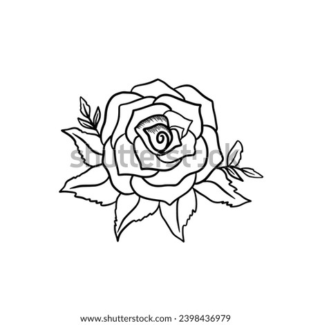 Rose flower bouquet line design element. 