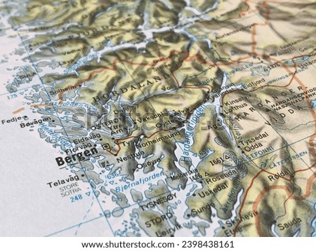 Map of Bergen, Norway, world tourism, travel destination