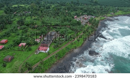 Aerial  view over the town of Roca Ribeira Peixe in Sao Tome,Africa Royalty-Free Stock Photo #2398470183