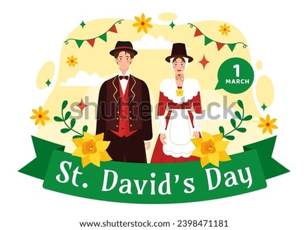 Happy St David's Day Vector Illustration on March 1 with Welsh Dragons and Yellow Daffodils in Celebration Holiday Flat Cartoon Background Design Royalty-Free Stock Photo #2398471181