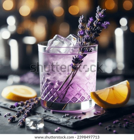 lavender garnish ice cocktail purple alcohol bar  Royalty-Free Stock Photo #2398497713