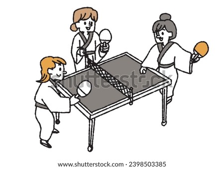 Group of women playing ping-pong in yukata Clip art of public bathhouse, spa, and bathhouse