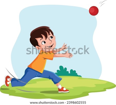 Cute boy trying to catch a ball vector illustration