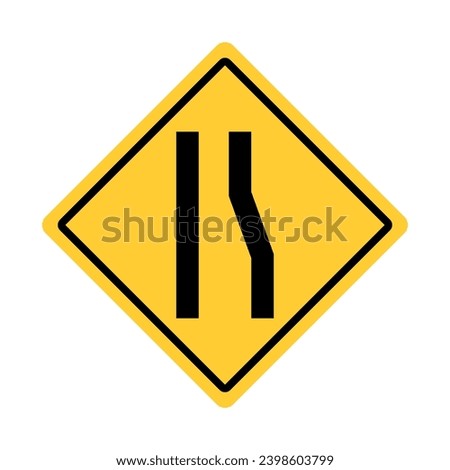 Yellow Black Box Rectangle Right Lane Ends Road Sign Traffic Warning Regulatory Sign Signage Vector EPS PNG Transparent No Background Clip Art 