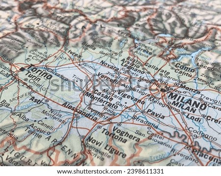 Map of Turin and Milan, Italy, world tourism, travel destination