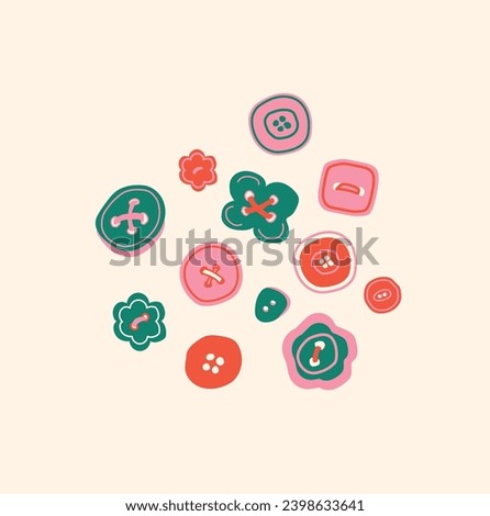 Vector set of cartoon buttons on a white background. Elements for the design of cards, banners and books in the field of creativity and hobbies. Scanlinavian style