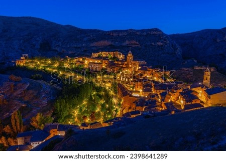 Night panorama view of Spanish town Albarracin.