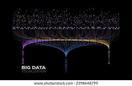 Big data visualization. Large streams and data collection. Binary code sorting, visualization of complex algorithms. Vector illustration