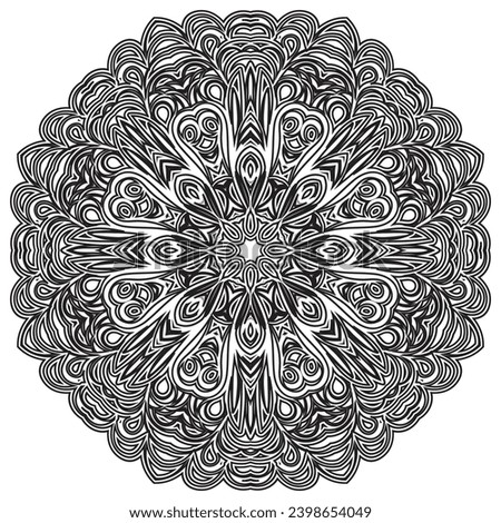Circular pattern mandala art decoration elements for meditation poster, adult coloring book page, tattoo, henna, mehndi.