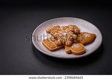 Delicious gingerbread cookies with honey, ginger and cinnamon. Winter composition
