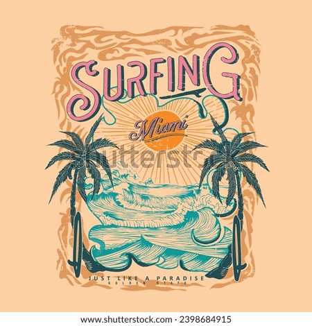 Hand drawn Summer beach t shirt design, sunshine for beach side, palm tree side the ocean wave