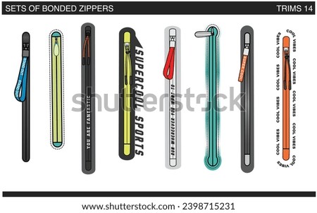 SET OF BONDED ZIPPERS VECTOR ILLUSTRATION Royalty-Free Stock Photo #2398715231