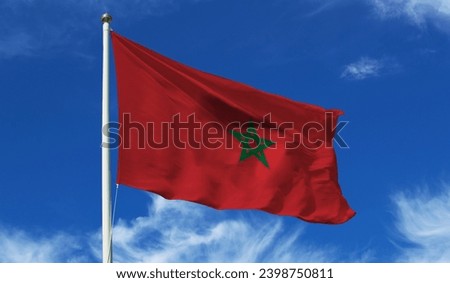Morocco flag waving beautifully in the sky. Morocco flag for independence day. The symbol of the state on wavy fabric.
