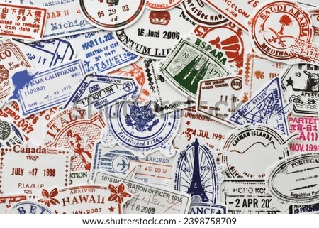 A compilation of Passport Travel Stamps background - traveling concept 