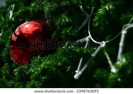 Christmas balls on the Christmas tree Colorful decoration, Christian New Year celebration, Selective focus