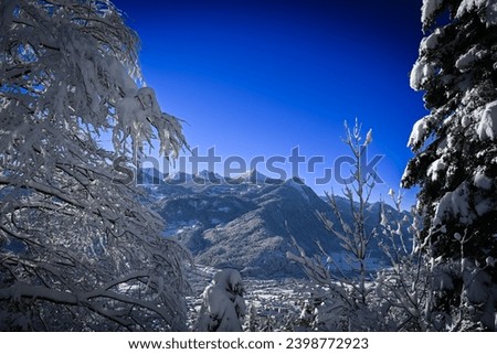 Winter in Austria, view of the old Alpine town of Bludenz