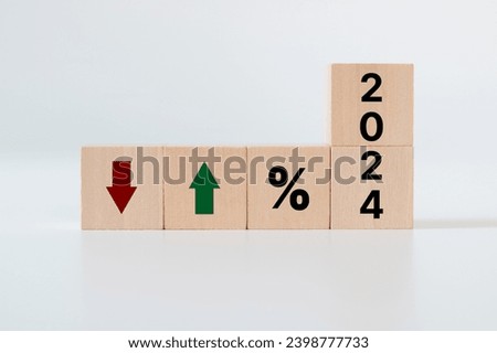 2024 Business performance concept. Percent, up or down arrow symbol icon. Economic and financial analysis, rising and falling trend. Interest rate, stocks, financial, ranking, mortgage and loan rates.